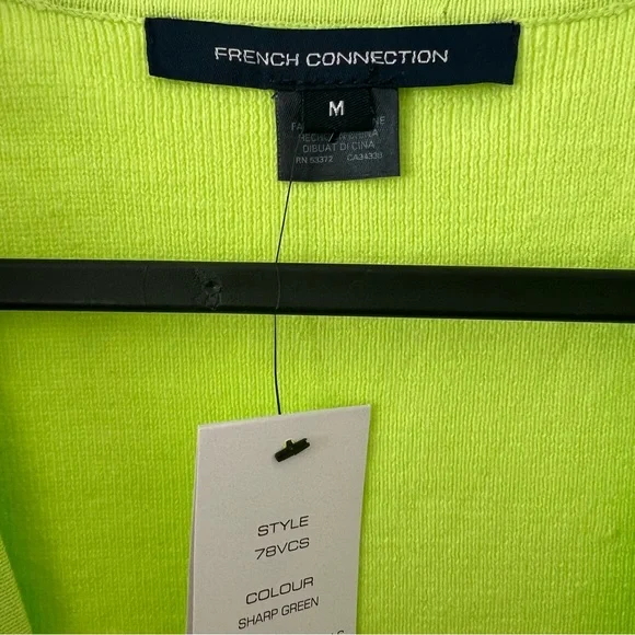 NWT French Connection Mozart Melody Mix V-Neck Jumper Lime Green Balloon Sleeves - Picture 7 of 9